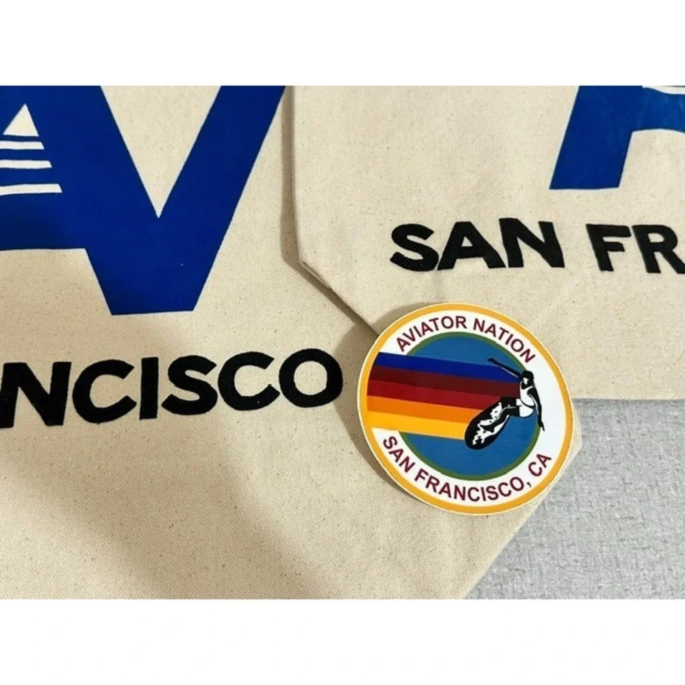 2 Aviator Nation San Francisco Canvas Tote Bags & 1 Round SF Sticker